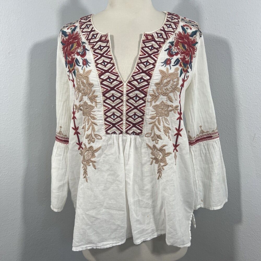 Johnny Was Blouse Womens XS Floral Embroidered Boho Fairycore Top